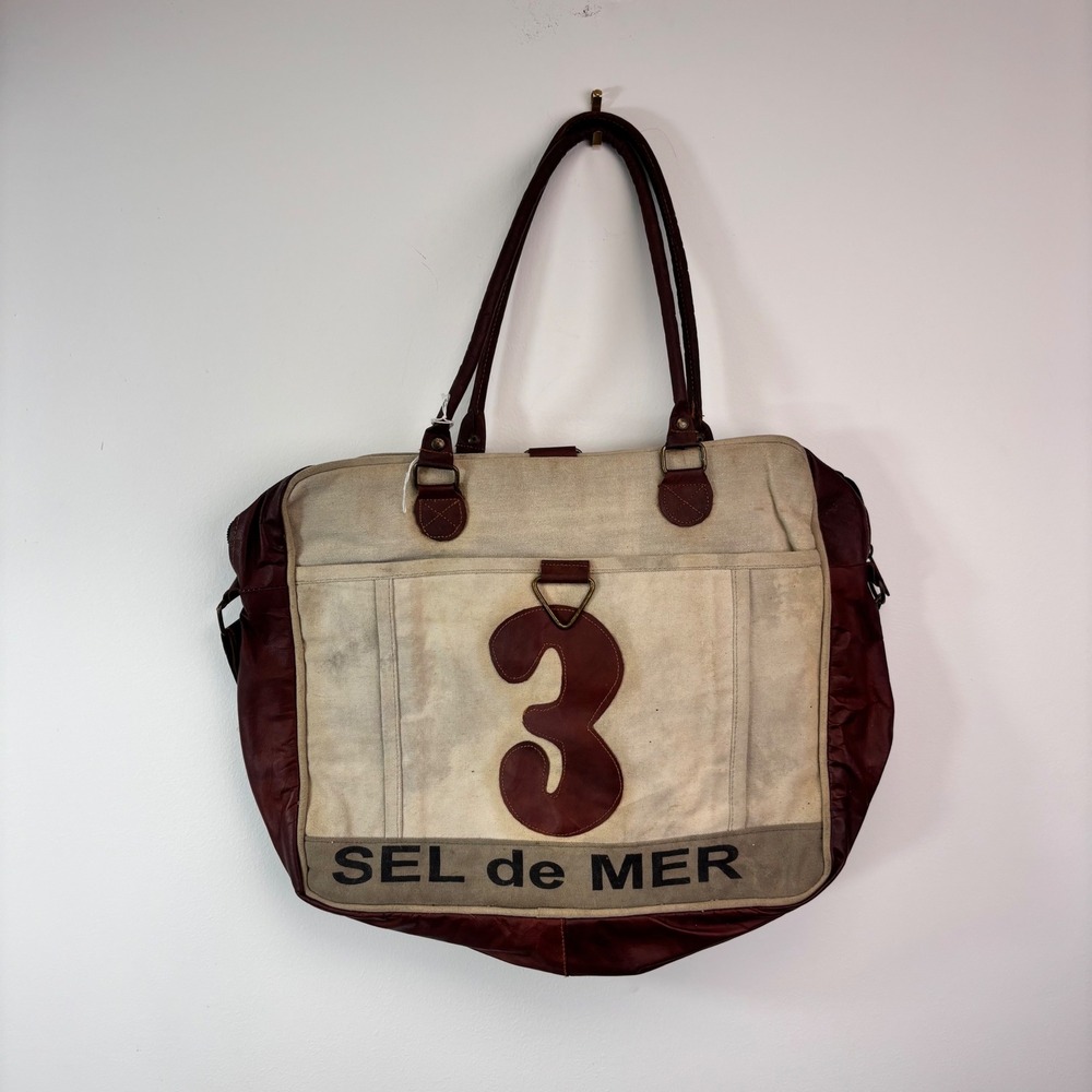 Sel de Mer No. 3 Upcycled Canvas Genuine Leather Weekender Shoulder Bag